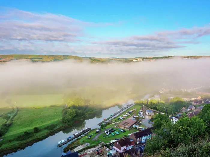 Framed Print : River Ouse and mist, elevated view, Lewes, East Sussex, England, United Kingdom, Europe Framed Print : River Ouse and mist, elevated view, Lewes, East Sussex, England, United Kingdom, Europe