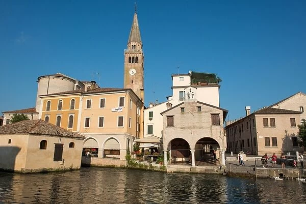 The river port and the oratory of the Madonna della Pescheria, Portogruaro, Veneto, Italy, Europe