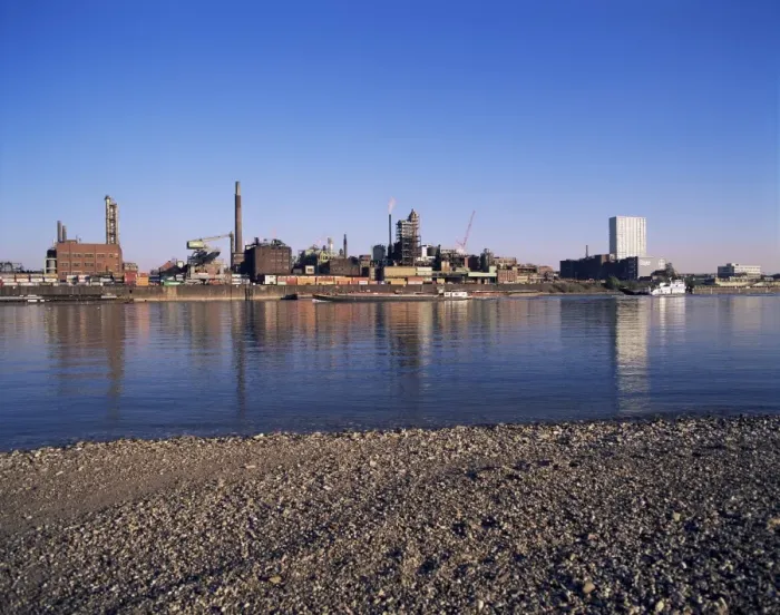 Framed Print : The River Rhine and Bayer AG Framed Print : The River Rhine and Bayer AG