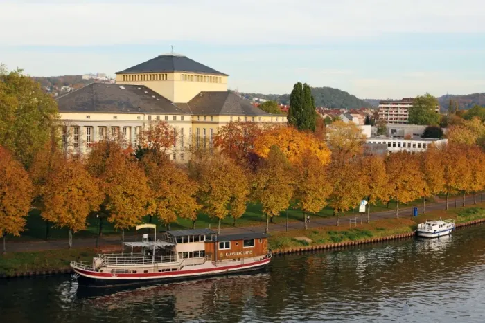 Framed Print : River Saar and Saarland State Theatre, Saarbrucken, Saarland, Germany, Europe Framed Print : River Saar and Saarland State Theatre, Saarbrucken, Saarland, Germany, Europe