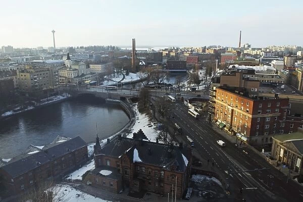 River Tammerkoski runs through the city centre, past the Finlayson Complex, central Tampere, Pirkanmaa, Finland, Scandinavia, Europe
