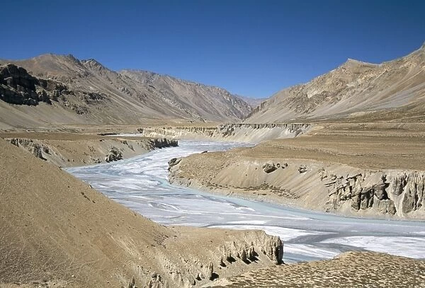 River terraces on Tsarab River between Himalaya and Zanskar mountains