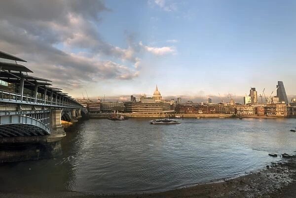 The River Thames and St. Pauls Cathedral looking north from the South Bank, London
