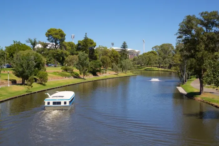 Framed Print : River Torrens and Popeye boat from Foot Bridge, Adelaide, South Australia, Oceania Framed Print : River Torrens and Popeye boat from Foot Bridge, Adelaide, South Australia, Oceania
