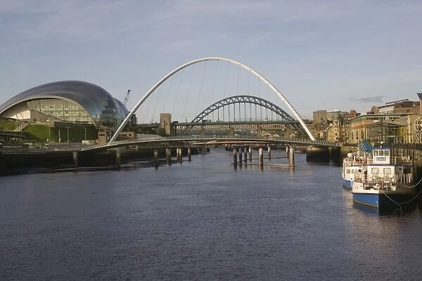 River Tyne with bridges and Sage Hall, Newcastle  /  Gateshead, Tyne and Wear
