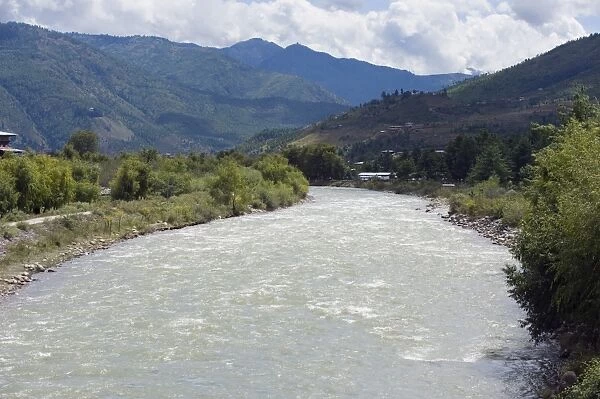 River and valley, Paro, Bhutan, Himalayas, Asia