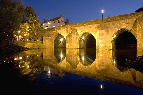 The River Wear and Elvet Bridge illuminated by night, Durham, County Durham