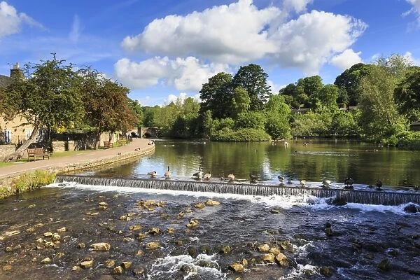 River Wye in spring, Bakewell, Historic Market Town, home of Bakewell Pudding, Peak