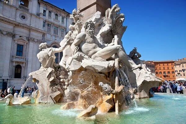 The Four Rivers fountain in Piazza Navona, Rome, Lazio, Italy, Europe