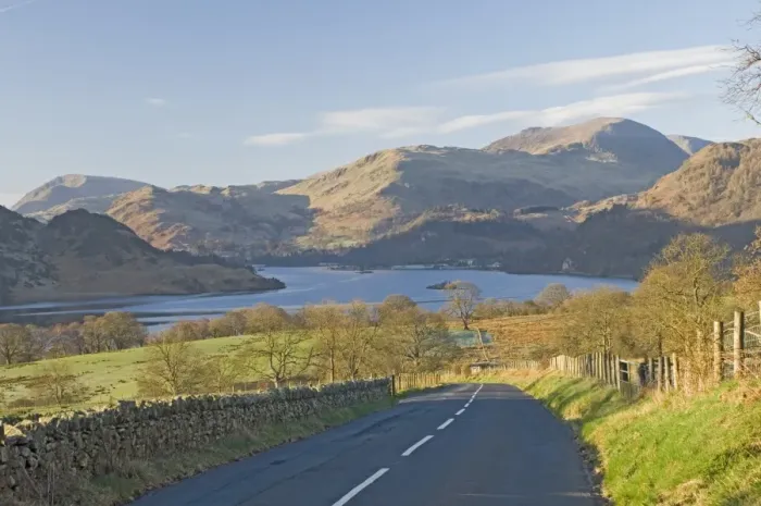 Framed Print : The road to the lake, Lake Ullswater, Birks, and St. Sunday Crag, 840 ft Framed Print : The road to the lake, Lake Ullswater, Birks, and St. Sunday Crag, 840 ft