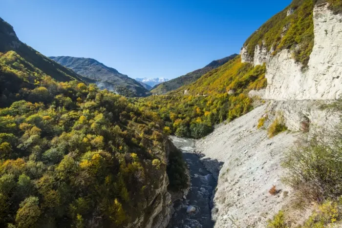 Framed Print : Road leading through a beautiful gorge on the Argun River in the mountains of Chechnya, Caucasus, Russia, Europe Framed Print : Road leading through a beautiful gorge on the Argun River in the mountains of Chechnya, Caucasus, Russia, Europe