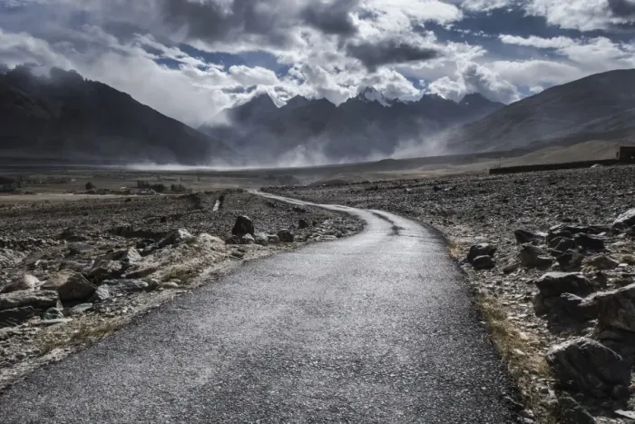 Framed Print : Road leading out of Kharsa village, Ladakh, India, Himalayas, Asia