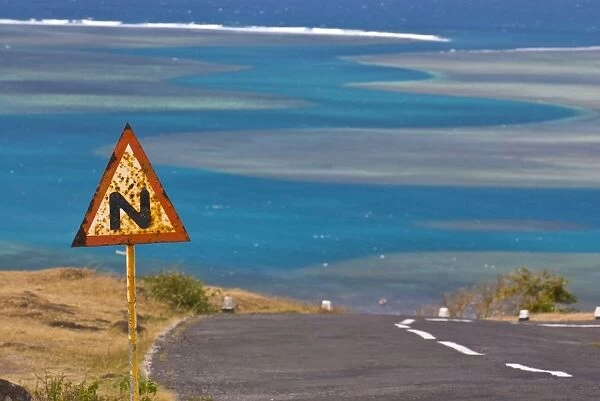 Road leading into zigzag water channel, Rodrigues, Mauritius, Indian Ocean, Africa