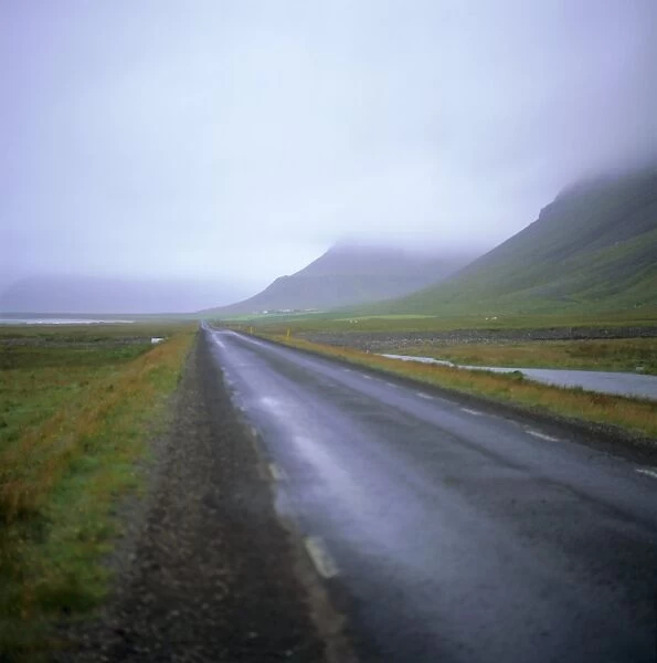Empty road and low cloud near Patreksfjordur