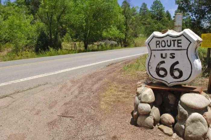 Framed Print : Road sign along historic Route 66, New Mexico, United States of America, North America Framed Print : Road sign along historic Route 66, New Mexico, United States of America, North America