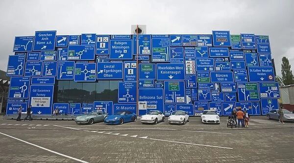 Road signs at Verkehrshaus transport museum, Lucerne, Switzerland, Europe