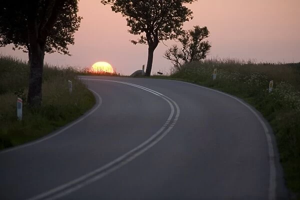 Road at sunset, Ebeltoft, Denmark, Scandinavia, Europe