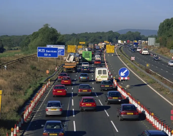 Framed Print : Roadworks causing traffic jam on the M25, England, United Kingdom, Europe Framed Print : Roadworks causing traffic jam on the M25, England, United Kingdom, Europe