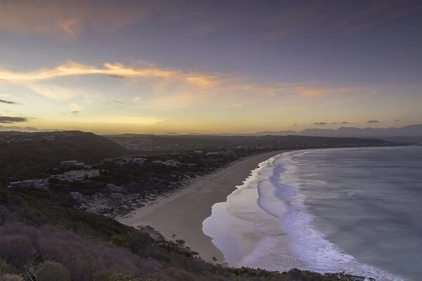 Robberg Nature Reserve and Plettenberg Bay at sunset, Western Cape, South Africa, Africa
