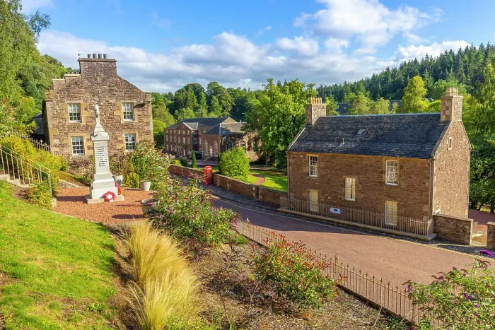 Framed Print : Robert Owen's house and War Memorial, New Lanark, UNESCO World Heritage Site, Lanarkshire, Scotland, United Kingdom, Europe Framed Print : Robert Owen's house and War Memorial, New Lanark, UNESCO World Heritage Site, Lanarkshire, Scotland, United Kingdom, Europe