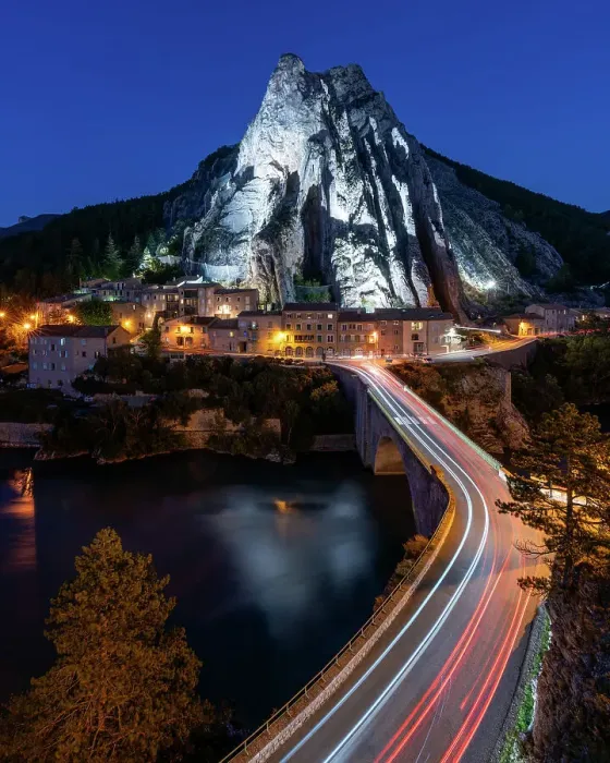 Framed Print : Rocher de la Baume, Sisteron Rock at blue hour, Sisteron, Alpes-de-Haute-Provence, Provence-Alpes-Cote d'Azur, Provence, France, Europe