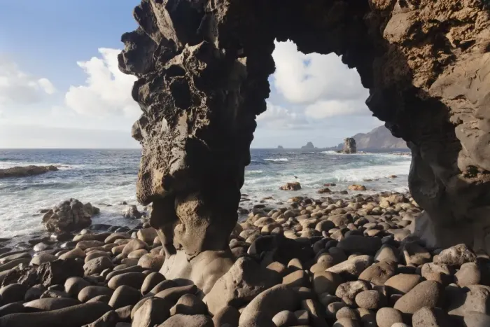 Framed Print : Rock arch, landmark, La Maceta, UNESCO biosphere reserve, El Hierro, Canary Islands