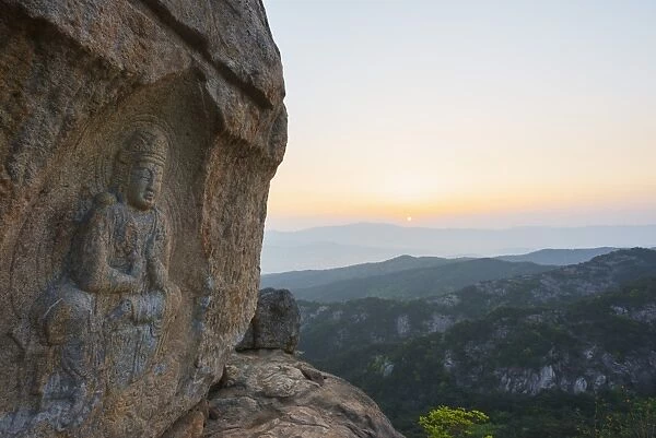 Rock carved Buddha image, UNESCO World Heritage Site, Mount Namsan National Park, Gyeongju, Gyeongsangbuk-do, South Korea, Asia