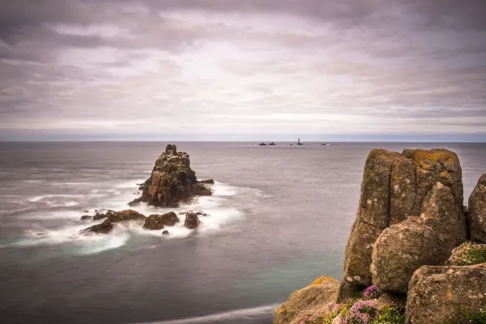 Framed Print : The rock formation known as The Armed Knight at Lands End in Cornwall, England, United Framed Print : The rock formation known as The Armed Knight at Lands End in Cornwall, England, United