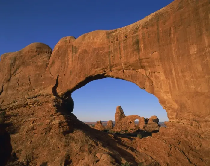 Framed Print : Rock formations caused by erosion and known as North Window Arch, Arches National Park Framed Print : Rock formations caused by erosion and known as North Window Arch, Arches National Park