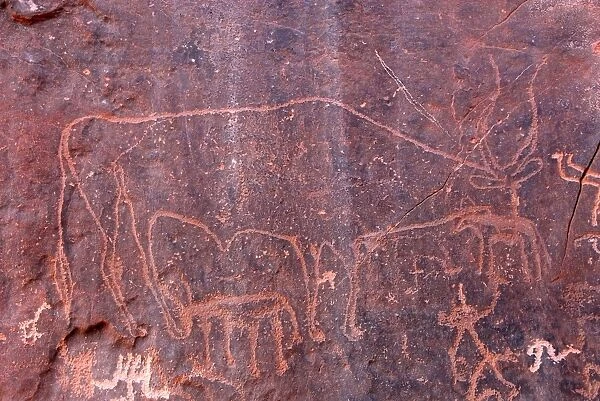 Rock paintings at Inchalt, Ghat, Akakus, Libya, North Africa, Africa