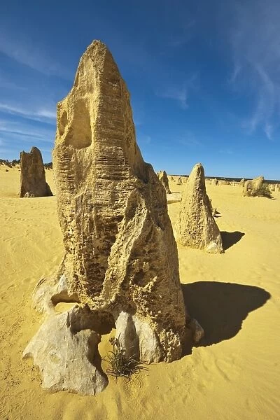 Rock pillars formed by erosion of thick hard layer of calcrete over soft limestone