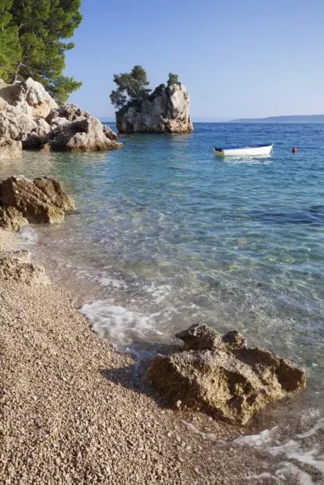 Framed Print : Rock and rowing boat, near Brela, Makarska Riviera, Dalmata, Croatia, Europe Framed Print : Rock and rowing boat, near Brela, Makarska Riviera, Dalmata, Croatia, Europe