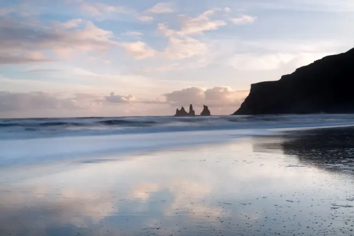 Framed Print : Rock stacks of Reynisfjara, captured from beach at Vik Y Myrdal at sunset, South Iceland Framed Print : Rock stacks of Reynisfjara, captured from beach at Vik Y Myrdal at sunset, South Iceland