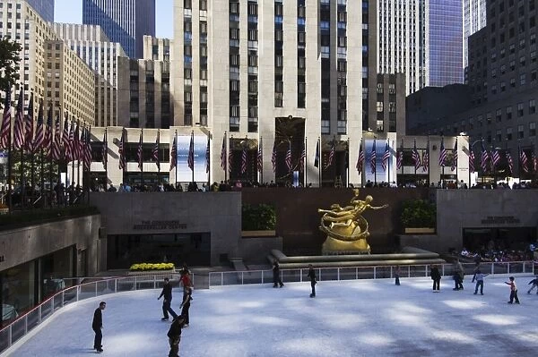 The Rockefeller Center with famous ice rink in the Plaza