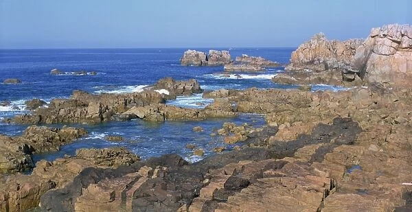 Rocks on the coast at Pointe du Chateau, Le Gouffre, on the Cote de Granit Rose in the Cotes d Amor, Brittany