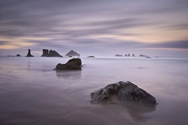 Rocks and sea stacks at dawn, Bandon Beach, Oregon, United States of America, North America