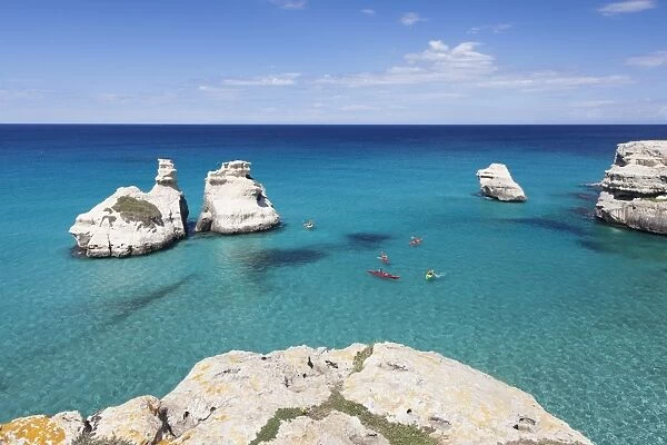 Rocky coast near Torre dell Orso, Due Sorello Rocks (Two Sisters), Adriatic Sea, Lecce province