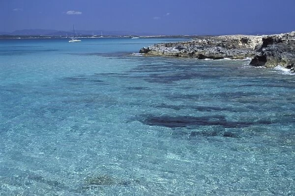 Rocky coast and sea, Formentera, Balearic Islands, Spain, Mediterranean, Europe