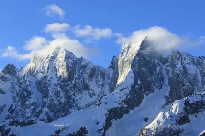Framed Print : Rocky peaks Badile and Cengalo covered with snow in spring, Soglio, Bregaglia Valley Framed Print : Rocky peaks Badile and Cengalo covered with snow in spring, Soglio, Bregaglia Valley