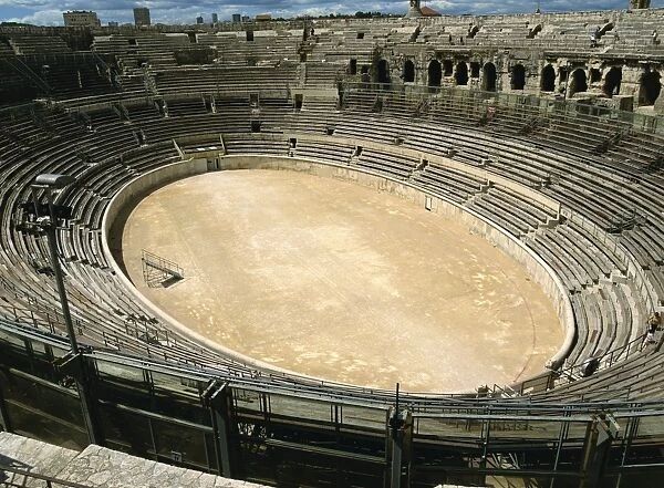 The Roman amphitheatre in Nimes in the Gard area of Languedoc Roussillon, France, Europe