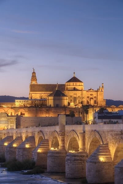 Roman Bridge in foreground and The Great Mosque (Mesquita) and Cathedral of Cordoba