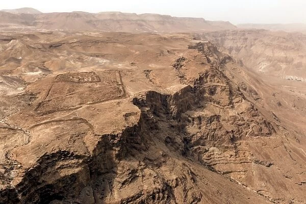 Roman military camp ruins and the Judaean desert, seen from the Masada fortress