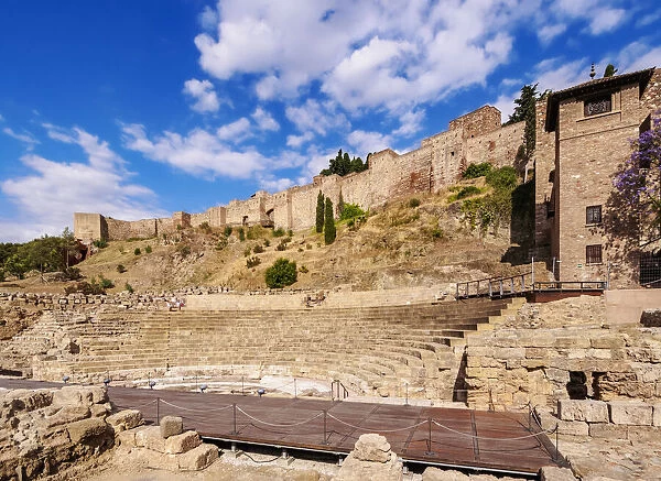 Roman theatre and The Alcazaba, Malaga, Andalusia, Spain, Europe