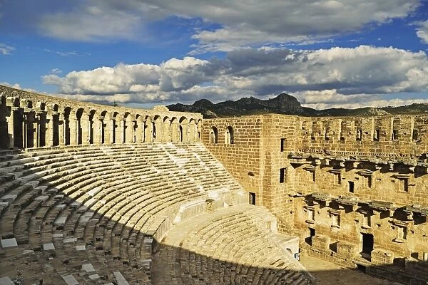 Roman Theatre and Taurus Mountains, Aspendos, Antalya Province, Anatolia, Turkey, Asia Minor, Eurasia