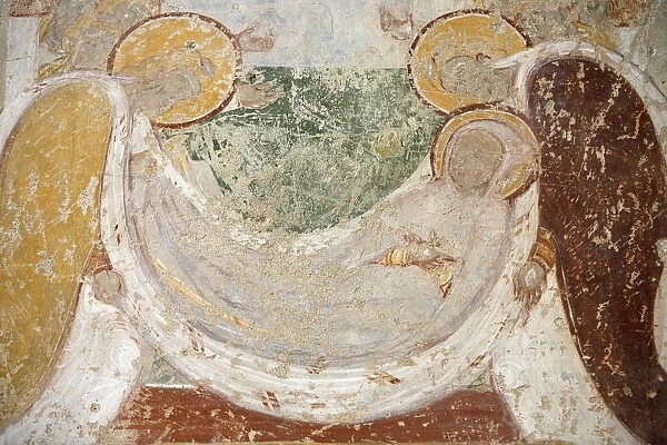 Romanesque painting depicting a burial, St. Savin Abbey, Saint-Savin-sur-Gartempe, Vienne