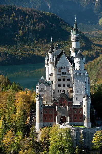 Romantic Neuschwanstein Castle and German Alps during autumn, southern part of Romantic Road