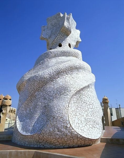 Roof and chimneys of the Casa Mila, a Gaudi house, UNESCO World Heritage Site