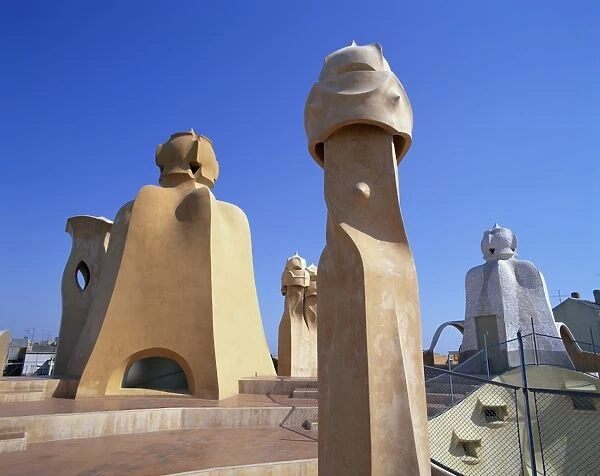 Roof and chimneys of the Casa Mila, a Gaudi house, UNESCO World Heritage Site