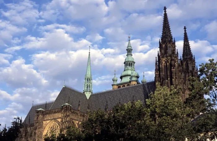 Framed Print : Roof line of Gothic spires of St. Vitus Cathedral, Prague Castle, Hradcany Framed Print : Roof line of Gothic spires of St. Vitus Cathedral, Prague Castle, Hradcany