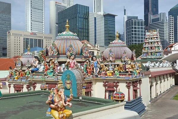 The roof of the Sri Mariamman Temple, a Dravidian style temple in Chinatown, Singapore, Southeast Asia, Asia